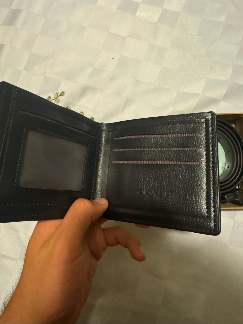 Coach Men’s Black and Brown Signature Canvas Belt and Wallet Set